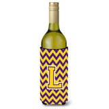 Letter L Chevron Purple And Gold Wine Bottle Beverage Insulator Hugger Cj1041-Lliterk