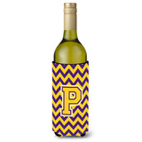 Letter P Chevron Purple And Gold Wine Bottle Beverage Insulator Hugger Cj1041-Pliterk
