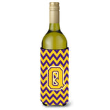 Letter Q Chevron Purple And Gold Wine Bottle Beverage Insulator Hugger Cj1041-Qliterk