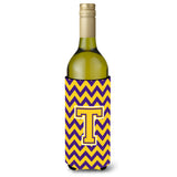 Letter T Chevron Purple And Gold Wine Bottle Beverage Insulator Hugger Cj1041-Tliterk