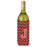 Letter J Chevron Orange Blue Wine Bottle Beverage Insulator Hugger Cj1042-Jliterk