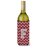 Letter F Chevron Crimson And Grey Wine Bottle Beverage Insulator Hugger Cj1043-Fliterk
