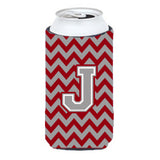 Letter J Chevron Crimson And Grey Tall Boy Beverage Insulator Hugger Cj1043-Jtbc