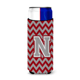 Letter N Chevron Crimson And Grey Ultra Beverage Insulators For Slim Cans Cj1043-Nmuk