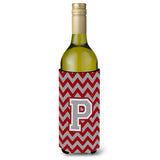 Letter P Chevron Crimson And Grey Wine Bottle Beverage Insulator Hugger Cj1043-Pliterk
