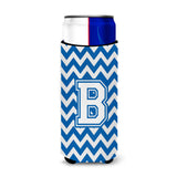 Letter B Chevron Blue And White Ultra Beverage Insulators For Slim Cans Cj1045-Bmuk