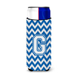 Letter G Chevron Blue And White Ultra Beverage Insulators For Slim Cans Cj1045-Gmuk