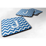 Caroline'S Treasures Cj1045-Jfc Letter J Chevron Blue And White Foam Coaster (Set Of 4), 3.5, Multicolor