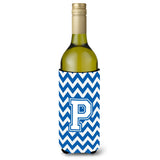 Letter P Chevron Blue And White Wine Bottle Beverage Insulator Hugger Cj1045-Pliterk