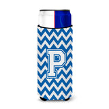 Letter P Chevron Blue And White Ultra Beverage Insulators For Slim Cans Cj1045-Pmuk