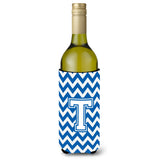 Letter T Chevron Blue And White Wine Bottle Beverage Insulator Hugger Cj1045-Tliterk