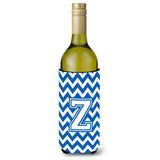 Letter Z Chevron Blue And White Wine Bottle Beverage Insulator Hugger Cj1045-Zliterk