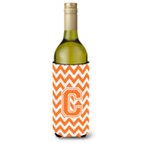 Letter C Chevron Orange And White Wine Bottle Beverage Insulator Hugger Cj1046-Cliterk