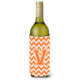Letter V Chevron Orange And White Wine Bottle Beverage Insulator Hugger Cj1046-Vliterk