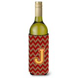 Letter J Chevron Garnet And Gold Wine Bottle Beverage Insulator Hugger Cj1048-Jliterk