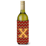 Letter X Chevron Garnet And Gold Wine Bottle Beverage Insulator Hugger Cj1048-Xliterk