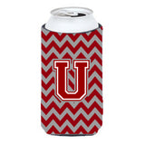 Letter U Chevron Maroon And White Tall Boy Beverage Insulator Hugger Cj1049-Utbc