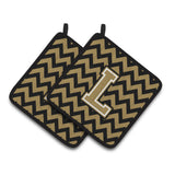 Caroline'S Treasures Letter L Chevron Black & Gold Pair Of Pot Holders Cj1050-Lpthd, 7.5Hx7.5W, Multicolor