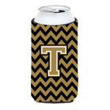 Letter T Chevron Black And Gold Tall Boy Beverage Insulator Hugger Cj1050-Ttbc