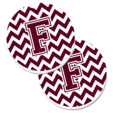 Caroline'S Treasures Letter F Chevron Maroon & White Set Of 2 Cup Holder Car Coasters Cj1051-Fcarc, 2.56, Multicolor