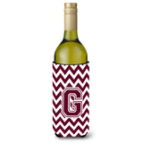 Letter G Chevron Maroon And White Wine Bottle Beverage Insulator Hugger Cj1051-Gliterk