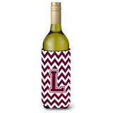 Letter L Chevron Maroon And White Wine Bottle Beverage Insulator Hugger Cj1051-Lliterk