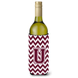 Letter U Chevron Maroon And White Wine Bottle Beverage Insulator Hugger Cj1051-Uliterk