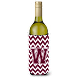 Letter W Chevron Maroon And White Wine Bottle Beverage Insulator Hugger Cj1051-Wliterk