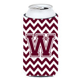 Letter W Chevron Maroon And White Tall Boy Beverage Insulator Hugger Cj1051-Wtbc