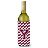 Letter Y Chevron Maroon And White Wine Bottle Beverage Insulator Hugger Cj1051-Yliterk