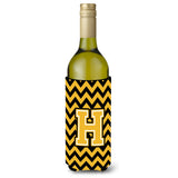 Letter H Chevron Black And Gold Wine Bottle Beverage Insulator Hugger Cj1053-Hliterk