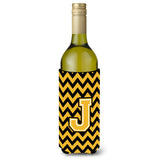 Letter J Chevron Black And Gold Wine Bottle Beverage Insulator Hugger Cj1053-Jliterk