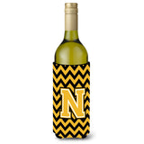 Letter N Chevron Black And Gold Wine Bottle Beverage Insulator Hugger Cj1053-Nliterk