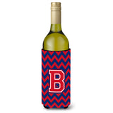 Letter B Chevron Yale Blue And Crimson Wine Bottle Beverage Insulator Hugger Cj1054-Bliterk
