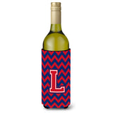 Letter L Chevron Yale Blue And Crimson Wine Bottle Beverage Insulator Hugger Cj1054-Lliterk