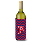 Letter P Chevron Yale Blue And Crimson Wine Bottle Beverage Insulator Hugger Cj1054-Pliterk