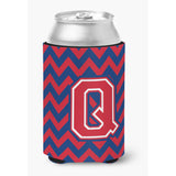 Caroline'S Treasures Cj1054-Qcc Letter Q Chevron Yale Blue And Crimson Can Or Bottle Hugger, Multicolor