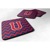 Caroline'S Treasures Cj1054-Ufc Letter U Chevron Yale Blue And Crimson Foam Coaster (Set Of 4), 3.5, Multicolor
