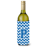 Letter P Chevron Blue And White Wine Bottle Beverage Insulator Hugger Cj1056-Pliterk