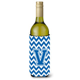 Letter V Chevron Blue And White Wine Bottle Beverage Insulator Hugger Cj1056-Vliterk