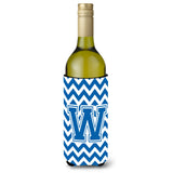Letter W Chevron Blue And White Wine Bottle Beverage Insulator Hugger Cj1056-Wliterk