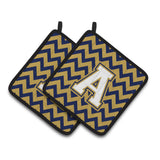 Caroline'S Treasures Letter A Chevron Navy Blue & Gold Pair Of Pot Holders Cj1057-Apthd, 7.5Hx7.5W, Multicolor