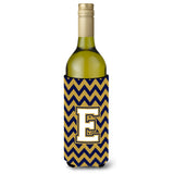 Letter E Chevron Navy Blue And Gold Wine Bottle Beverage Insulator Hugger Cj1057-Eliterk