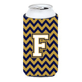 Letter F Chevron Navy Blue And Gold Tall Boy Beverage Insulator Hugger Cj1057-Ftbc