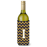 Letter I Chevron Navy Blue And Gold Wine Bottle Beverage Insulator Hugger Cj1057-Iliterk