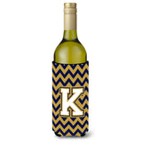 Letter K Chevron Navy Blue And Gold Wine Bottle Beverage Insulator Hugger Cj1057-Kliterk
