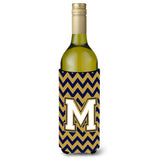 Letter M Chevron Navy Blue And Gold Wine Bottle Beverage Insulator Hugger Cj1057-Mliterk