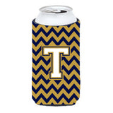 Letter T Chevron Navy Blue And Gold Tall Boy Beverage Insulator Hugger Cj1057-Ttbc