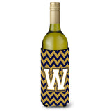 Letter W Chevron Navy Blue And Gold Wine Bottle Beverage Insulator Hugger Cj1057-Wliterk