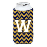 Letter W Chevron Navy Blue And Gold Tall Boy Beverage Insulator Hugger Cj1057-Wtbc
